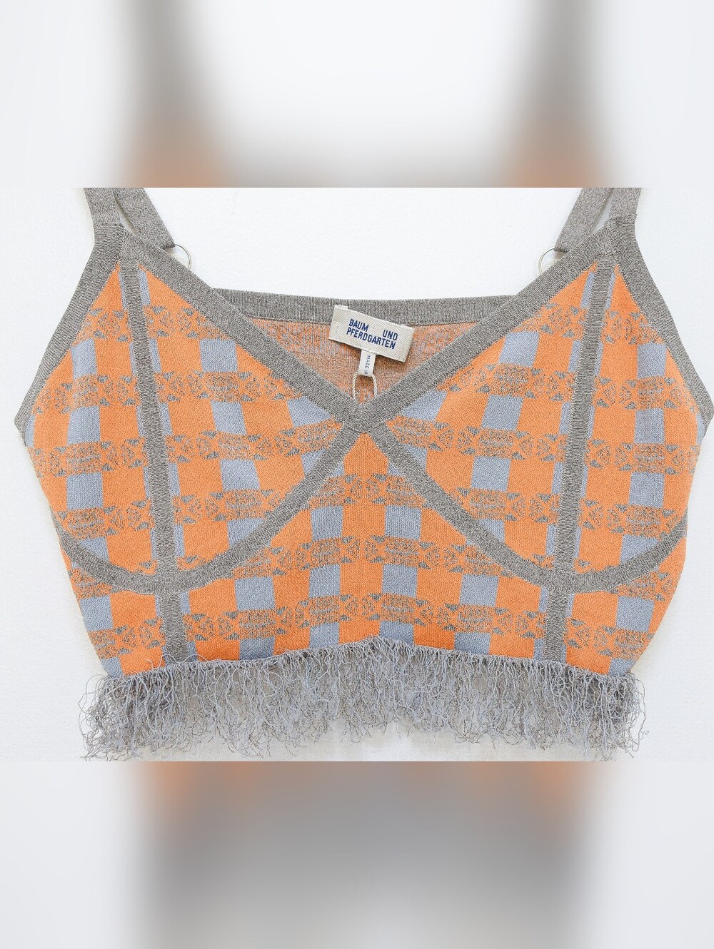 NEW Baum und Pferdgarten Cypres Gingham Fringe Tank Top Crop Orange Blue Size L - Picture 5 of 10
